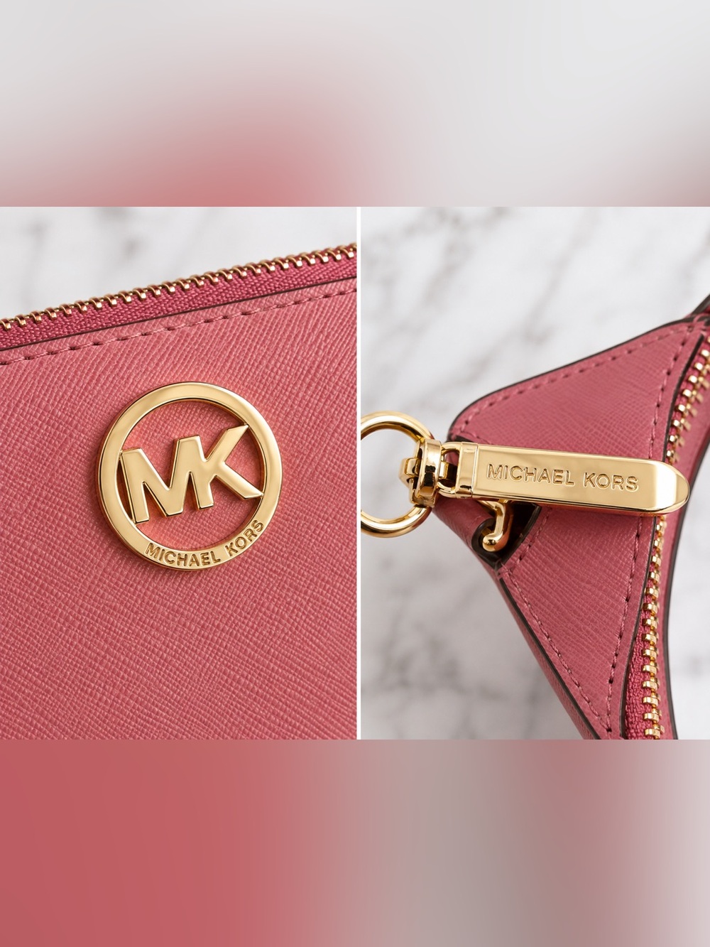 For nurse! Michael Kors Rose mauve Zip-Around Wallet with Gold MK Logo - Picture 2 of 5